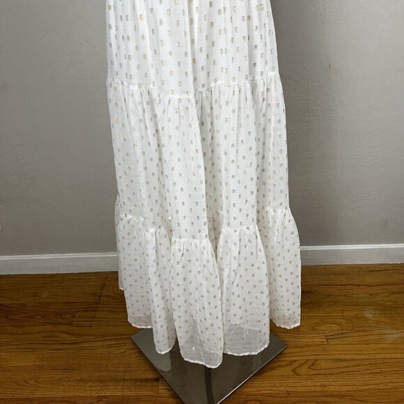 Lulus Shining Sight White Metallic Gold Polka Dot One-Shoulder Midi Dress Medium - Picture 3 of 14